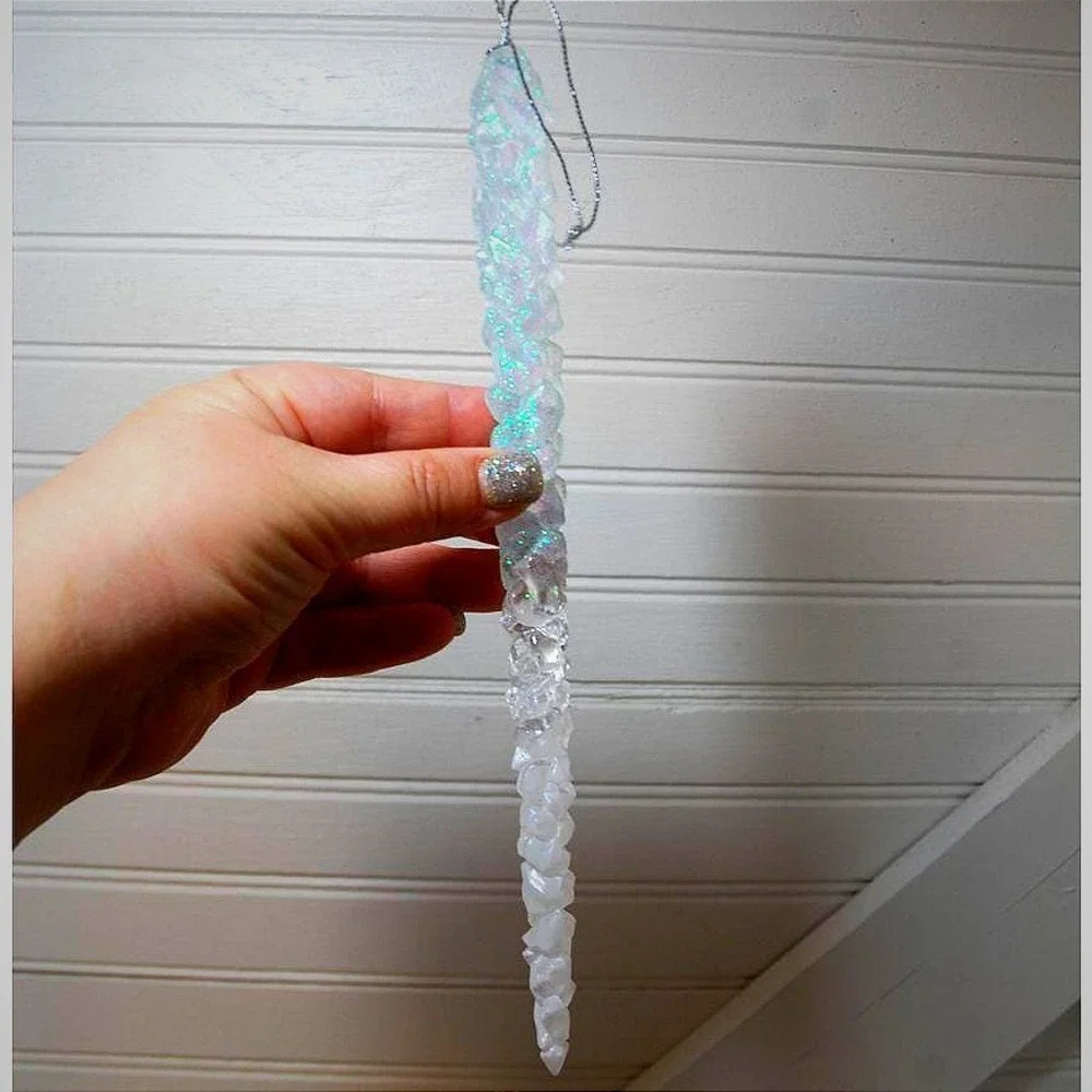 Vintage Icicle ornaments Christmas‎ Holiday decor Glitter Lucite 70s